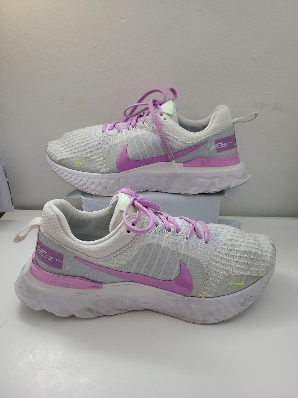 Nike React Infinity Run Flyknit 3 White Purple Running DZ3016-100 Womens Sz 9.5